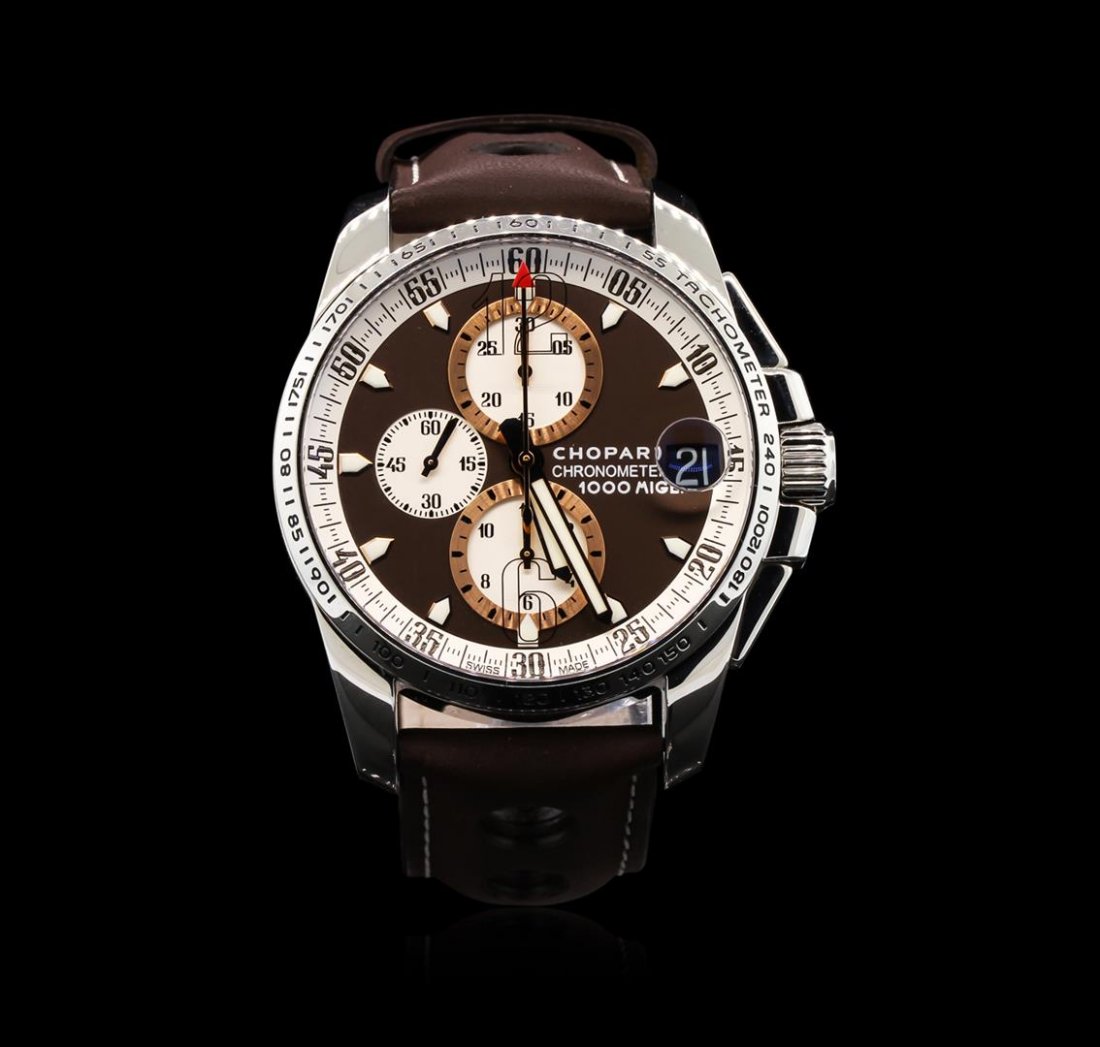 Chopard Mille Miglia GT XL Chronograph Limited Edition: One, Chopard Mille Miglia GT XL Limited Edition Chronograph Stainless Steel wristwatch, Case: 44mm, Case Back: synthetic sapphire exposition back, secured by eight set screws, the case back frame is e