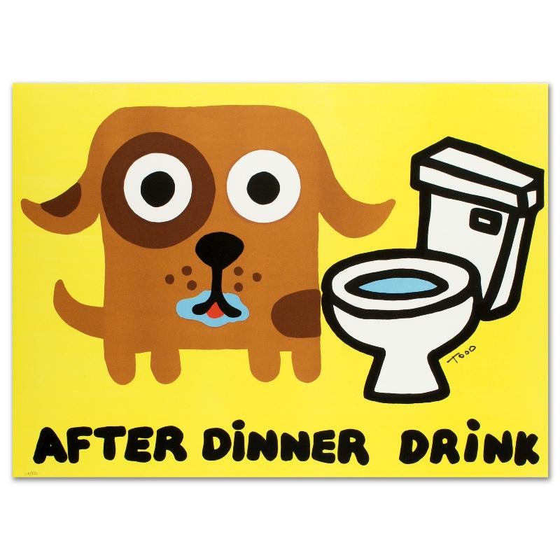 After Dinner Drink by Todd Goldman: Pop artist Todd Goldman is known all across the globe for his whip-smart and wickedly funny puns and pictures! "After Dinner Drink" is a limited edition lithograph on paper, numbered and hand signed b