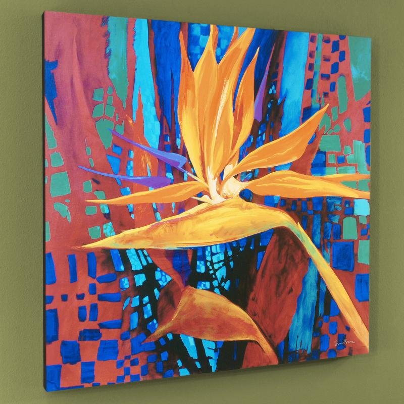Bird of Paradise by Simon Bull: Simon Bull depicts gleaming flowers with bold hues and delicate details, creating graceful and elegant pieces of art. "Bird of Paradise" is a limited edition giclee on canvas, numbered and bearing Bul