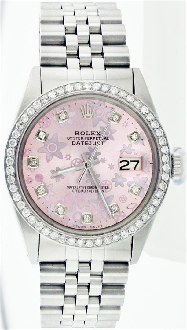 Rolex Stainless Steel 1.00ctw Diamond DateJust Men's: One Gents Rolex Datejust Polished, Serviced & Electronically Tested, Stainless Steel Case:36mm, Stainless Steel Crown, Custom Bezel: Stainless Steel Beadset Diamond Bezel, Total Weight: 1 Carat, Diamo