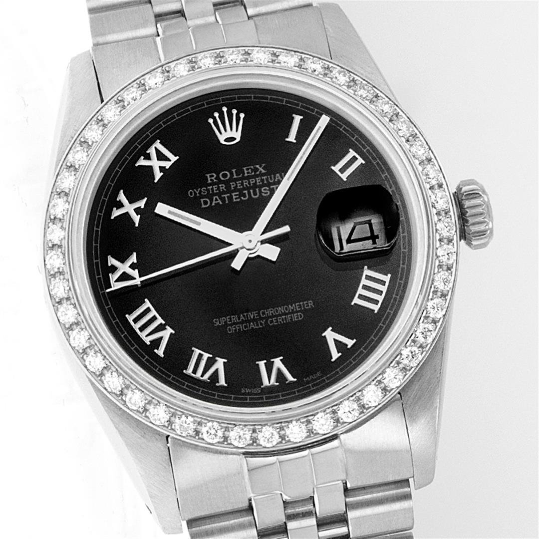 Rolex Stainless Steel 1.20ctw Diamond DateJust Men's: One Mens Rolex Datejust Polished, Serviced & Electronically Tested, Stainless Steel Case:36mm, Stainless Steel Crown, Custom Bezel: Stainless Beadset Diamond Bezel, Diamond Count: 54 Diamonds, Total W