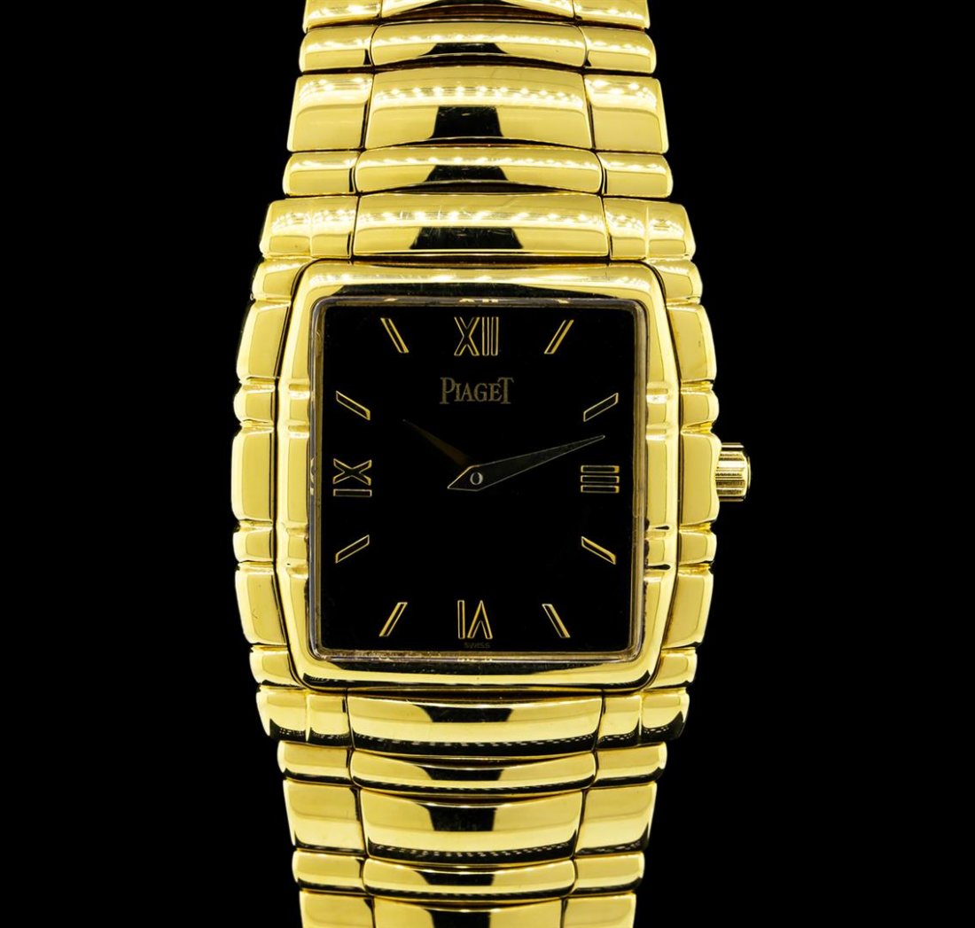 Piaget 18KT Yellow Gold Tanagra Watch: One, Piaget Tanagra 18KT yellow gold wristwatch electronically tested, Case: 25 x 25mm, Swiss Hallmarked Case Back: secured by four set screws, engraved with the manufacturers name and ID numbers, Cro