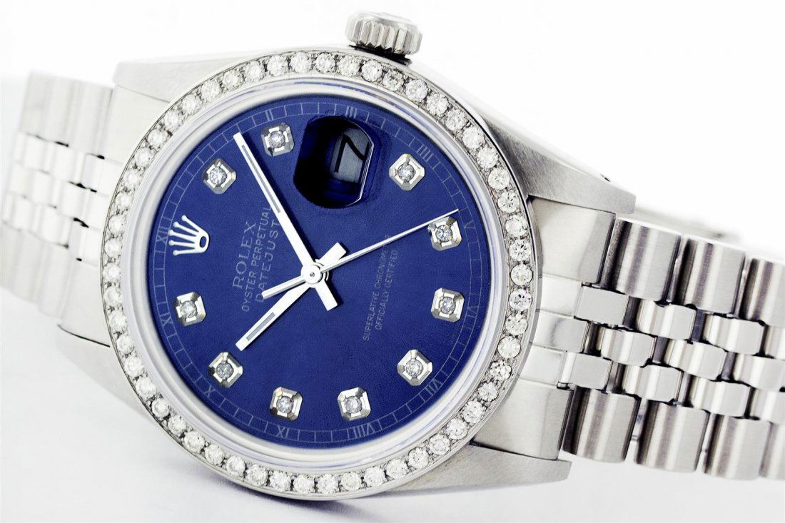 Rolex Stainless Steel 1.00 ctw Diamond DateJust Men's: One Mens Rolex Datejust Polished, Serviced & Electronically Tested, Stainless Steel Case:36mm, Stainless Steel Crown, Custom Bezel: Stainless Steel Beadset Diamond Bezel, Total Weight: 1 Carat, Diamon
