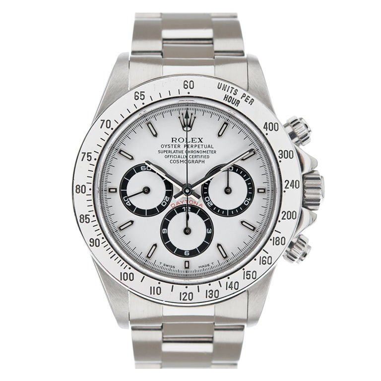 Rolex Stainless Steel Daytona Cosmograph Men's: One gents, hand crafted & machine milled Rolex Stainless Steel Daytona Cosmograph wristwatch electronically tested, Crown: twin lock with logo, set within protective shoulders, Chronograph Pushers, Cr