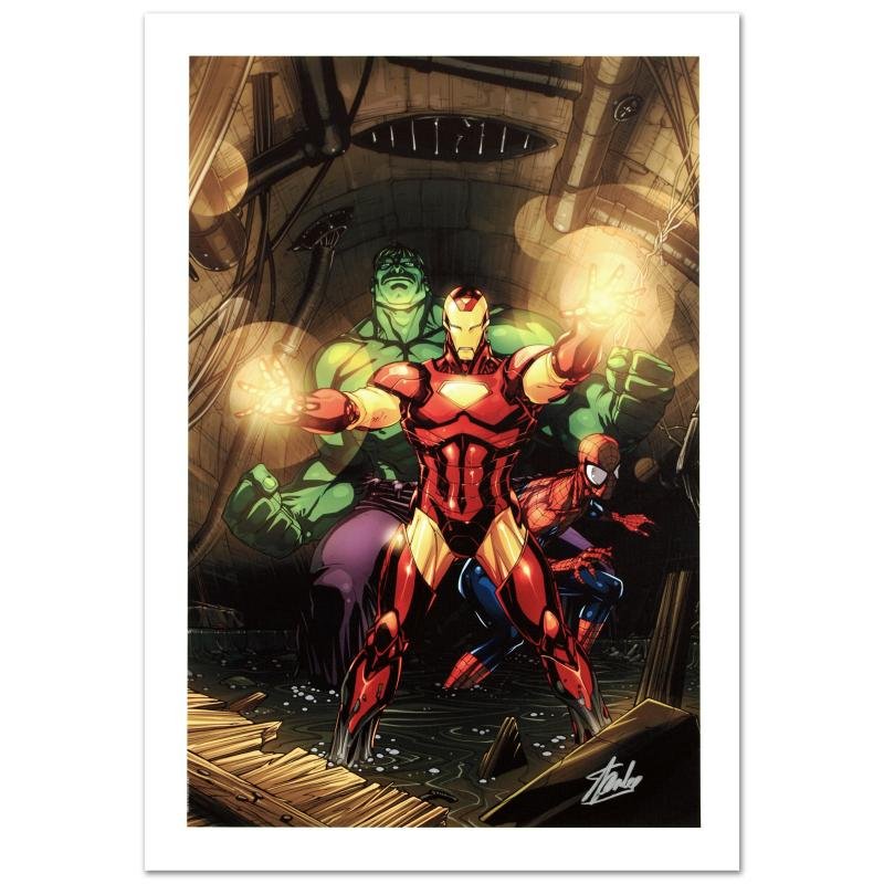 Secret Invasion #7 by Stan Lee - Marvel Comics: A piece of comic book history, this limited edition, from original art by Leinil Francis Yu, depicts the classic characters The Hulk, Spider-Man, and Iron Man. After winning the Wizard's Drawing Board