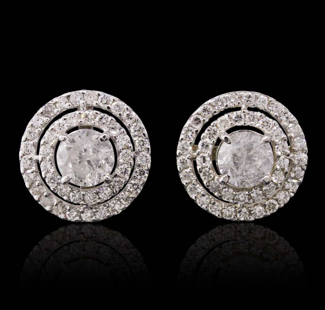 14KT White Gold 2.58 ctw Diamond Earrings: One pair electronically tested 14KT white gold Ladies combination cast & die struck stud earrings with friction posts with a bright polish finish. Condition is new. Containing: Two prong set round bri