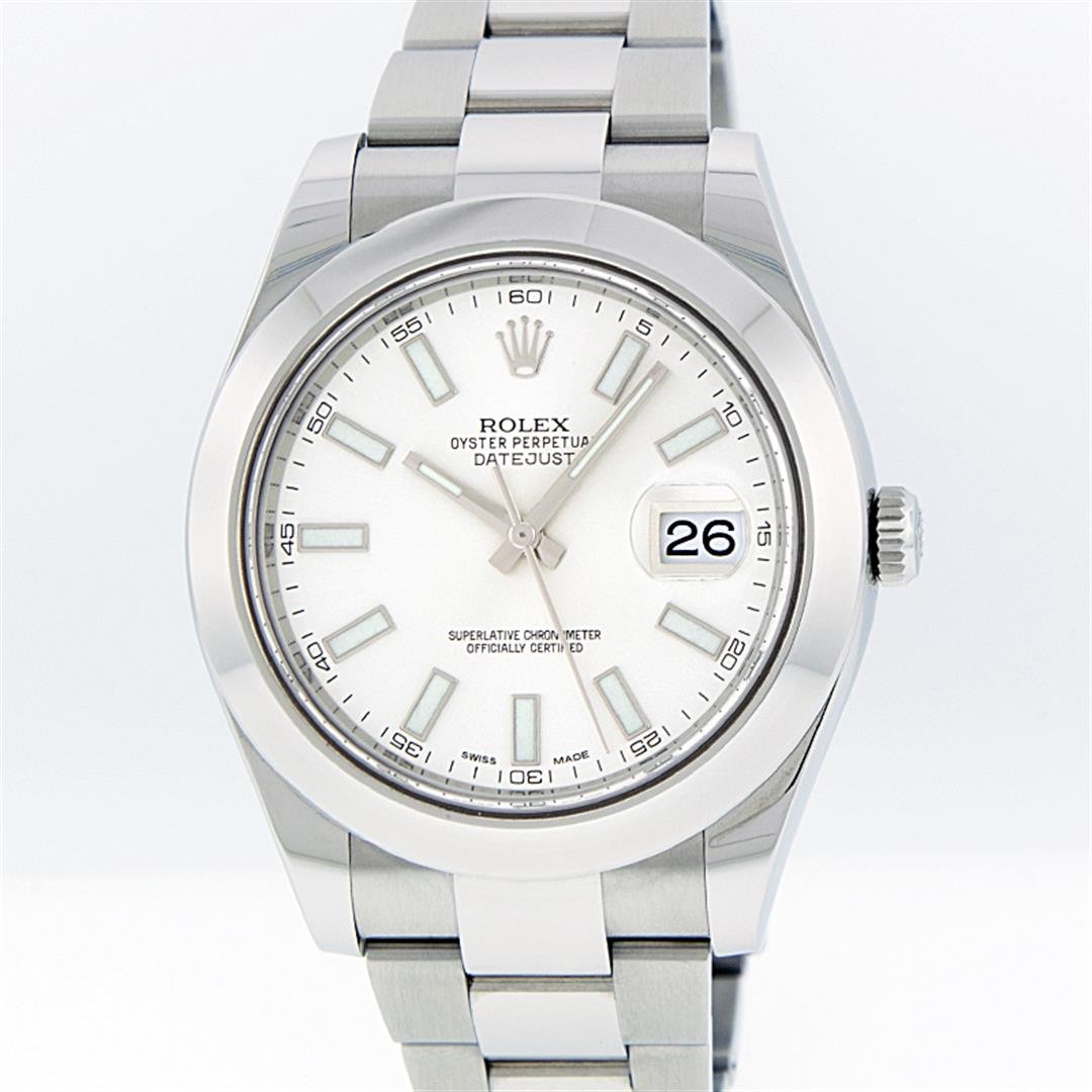 Rolex Stainless Steel White Index DateJust Men's Watch: One Mens Rolex Datejust 2 Polished Bright with Satin Finish, Serviced & Electronically Tested, Stainless Steel Case:41mm, Stainless Steel Crown, Bezel: Stainless Steel Smooth Bezel, . Crystal: Synthet