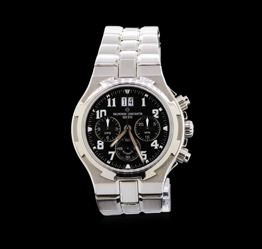 Vacheron Constantin Overseas Steel Watch: One Vacheron Constantin Overseas watch featuring: Case: round, steel, 42mm. Dial: Black with Arabic numerals, calendar at 12 o'clock and small seconds at 6 o'clock. Crystal: Sapphire. Movement: Automa