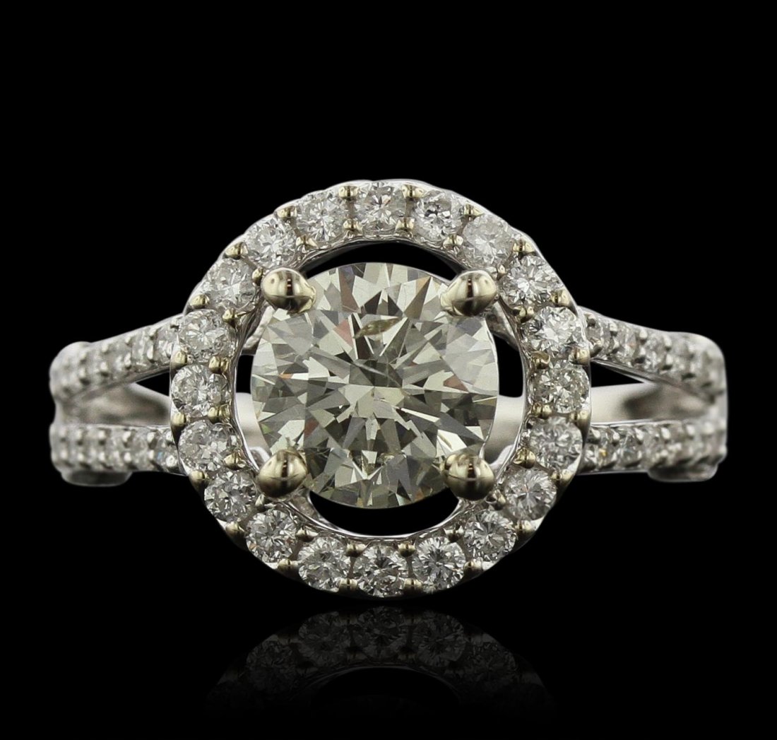 14KT White Gold 1.52 ctw I-1/Very Light Yellow Diamond: 14KT White Gold 1.52ct I-1/Very Light Yellow Diamond Ring A4855. One electronically tested 14KT white gold ladies cast diamond unity ring with a bright polish finish. Condition is new, good workmanshi
