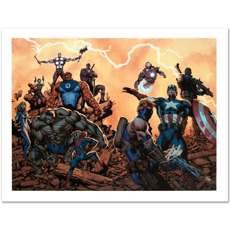Ultimate Comics: Avengers #1 by Stan Lee - Marvel: A piece of comic book history, this limited edition, from original art by Carlos Pacheco, depicts a compilation of characters, including: Hulk, Iron Man, Hawkeye, Nick Fury and Captain America. Pachec