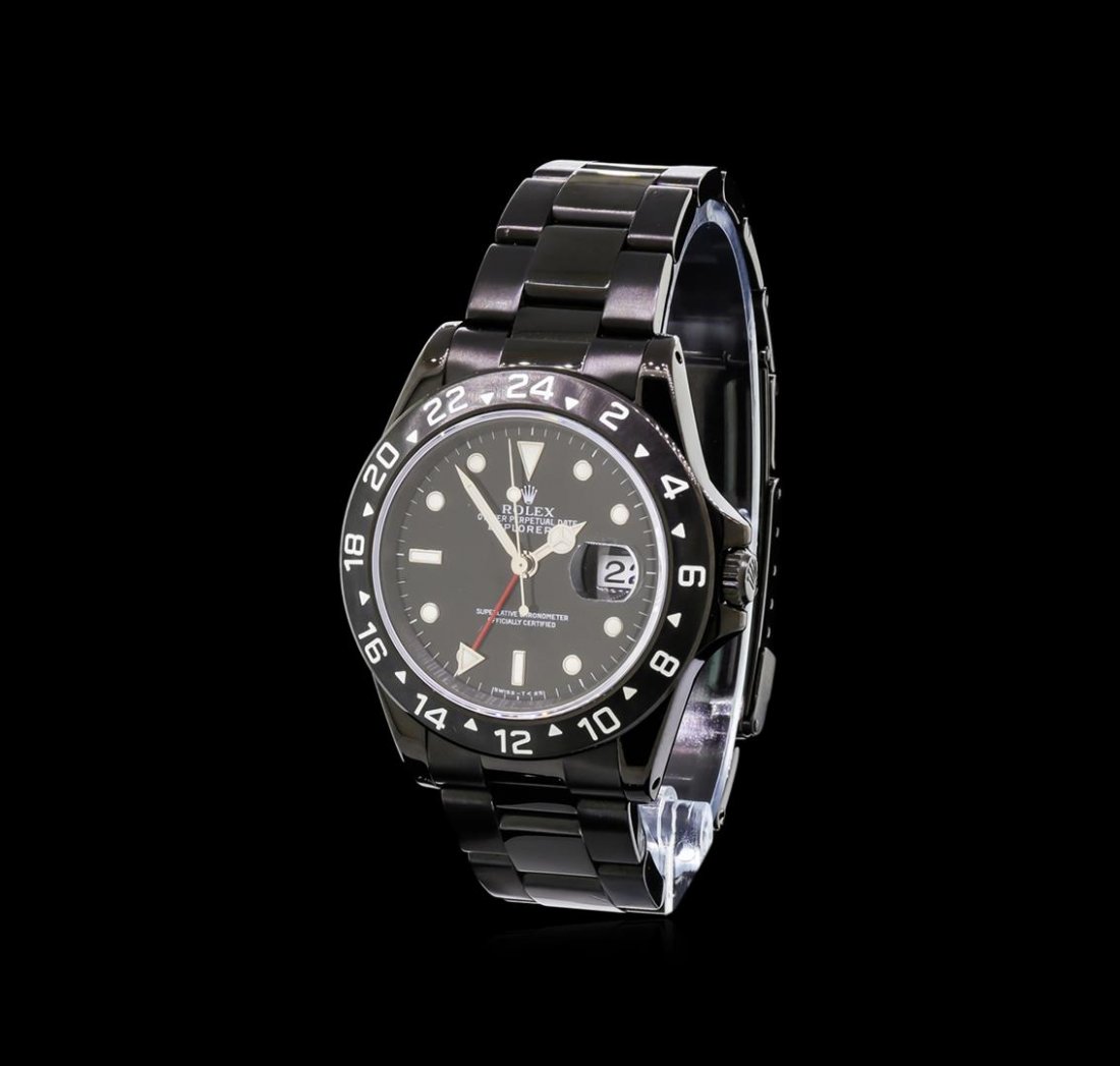Rolex PVD Explorer II Men's Watch: One gents, hand crafted & machine milled Rolex PVD Stainless Steel Explorer II wristwatch electronically tested, Case: 39mm oyster, Crown: twinlock with logo, set within protective shoulders, Fixed 24