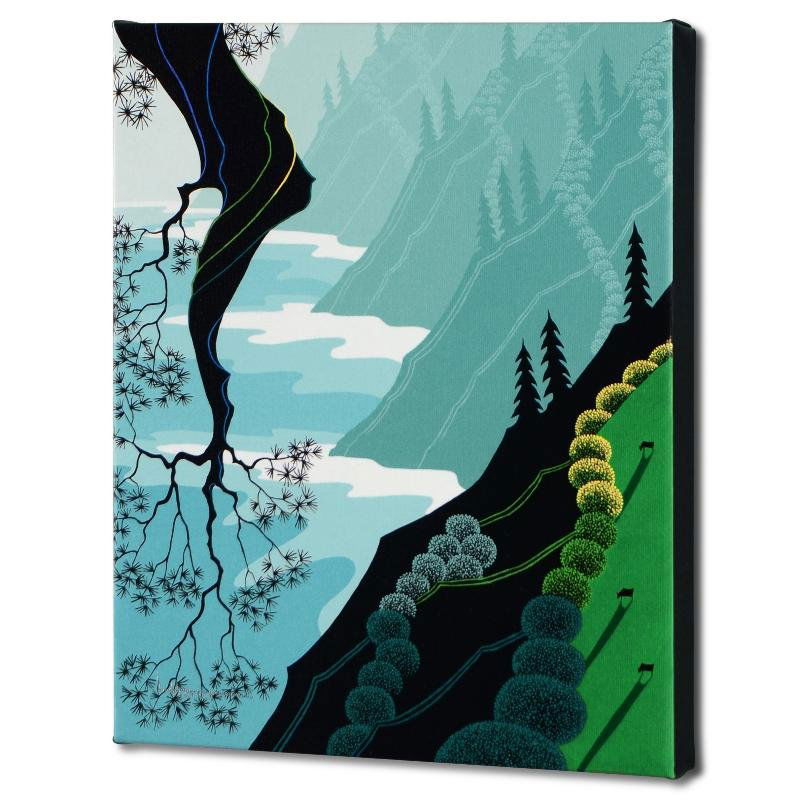 Coastal Fir by Holt, Larissa: Larissa Holt, a student of distinguished artist Eyvind Earle(1916-2000), uses bold colors and breathtaking scenery to create images of Nature in her own unique style. "Coastal Fir" is a limited editio