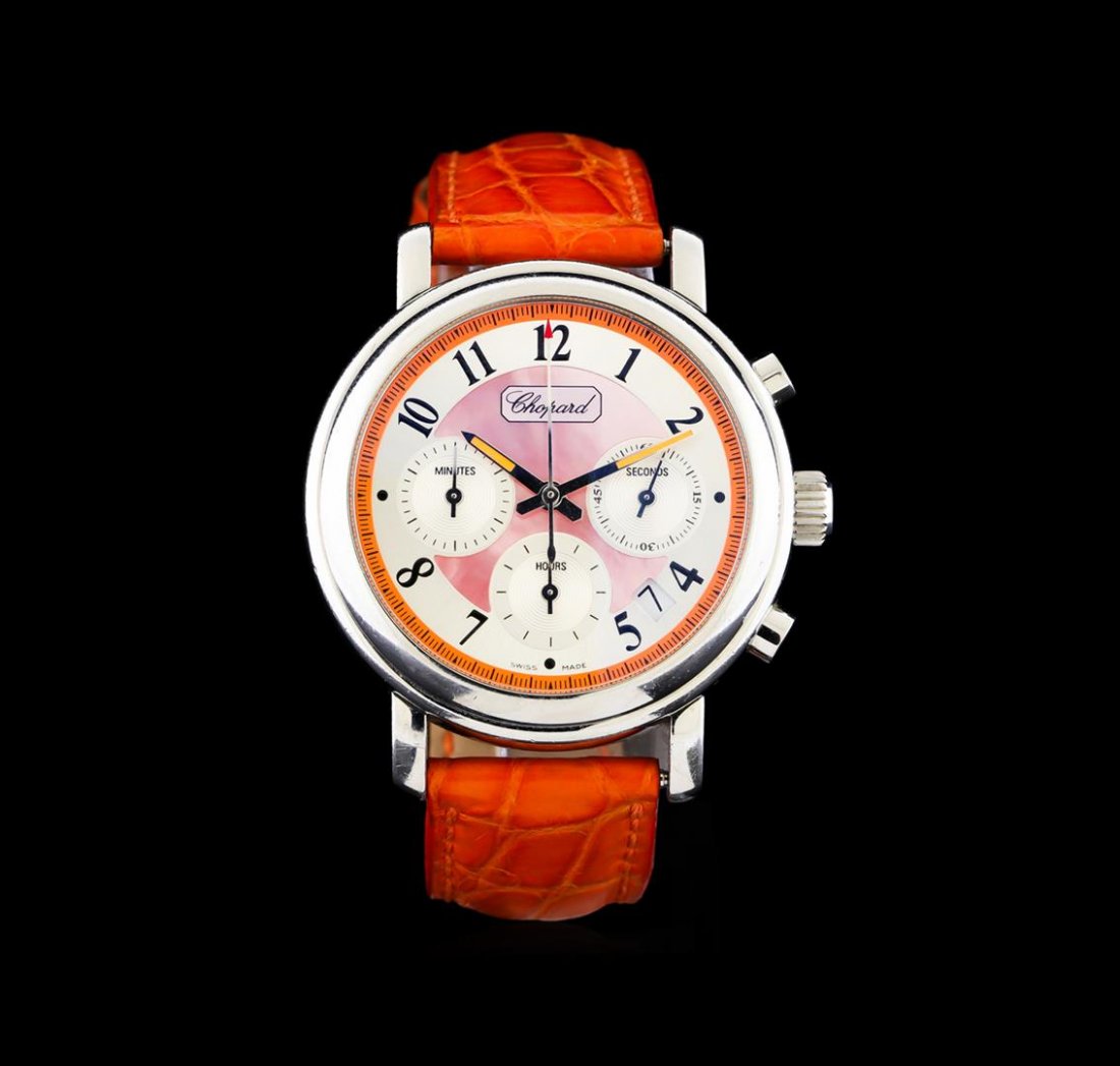 Chopard Mille Miglia Elton John Aids Foundation Limited: One, Chopard Mille Miglia Limited Edition Elton John Aids Foundation Chronograph wristwatch, Stainless Steel Case: 39mm, Water Resistant: 100 meters / 330 feet, Case Back: synthetic sapphire expositio