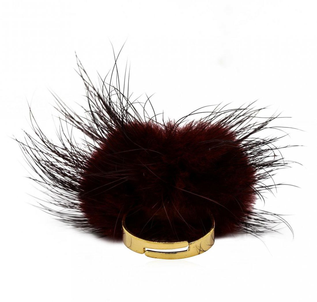 Mink Fur Adjustable Ring - Gold Plated: High end designer jewelry. Mink Fur Adjustable Ring - Gold Plated. Gold Plated Setting. Red. Adjustable.