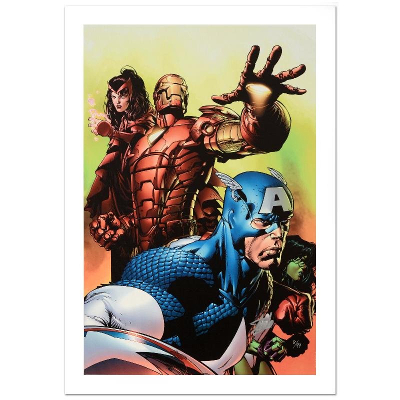 Avengers #501 by Stan Lee - Marvel Comics: A piece of comic book history, this limited edition, from original art by David Finch, depicts the heroic Scarlet Witch, Captain America, Iron Man, and She-Hulk. In 2003, Finch came to Marvel Comics f