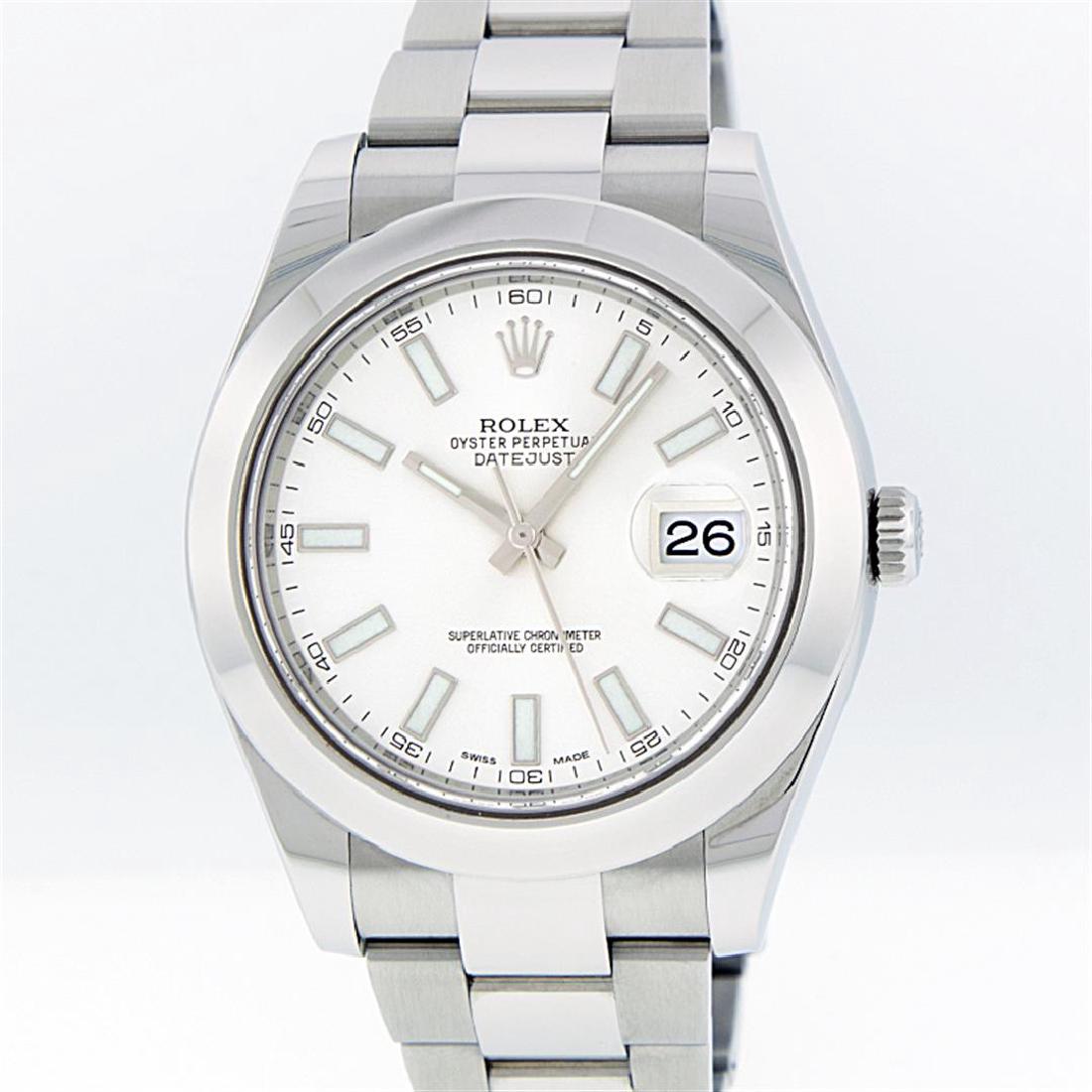 Rolex Stainless Steel White Index DateJust Men's Watch: One Mens Rolex Datejust 2 Polished Bright with Satin Finish, Serviced & Electronically Tested, Stainless Steel Case:41mm, Stainless Steel Crown, Bezel: Stainless Steel Smooth Bezel, . Crystal: Synthet