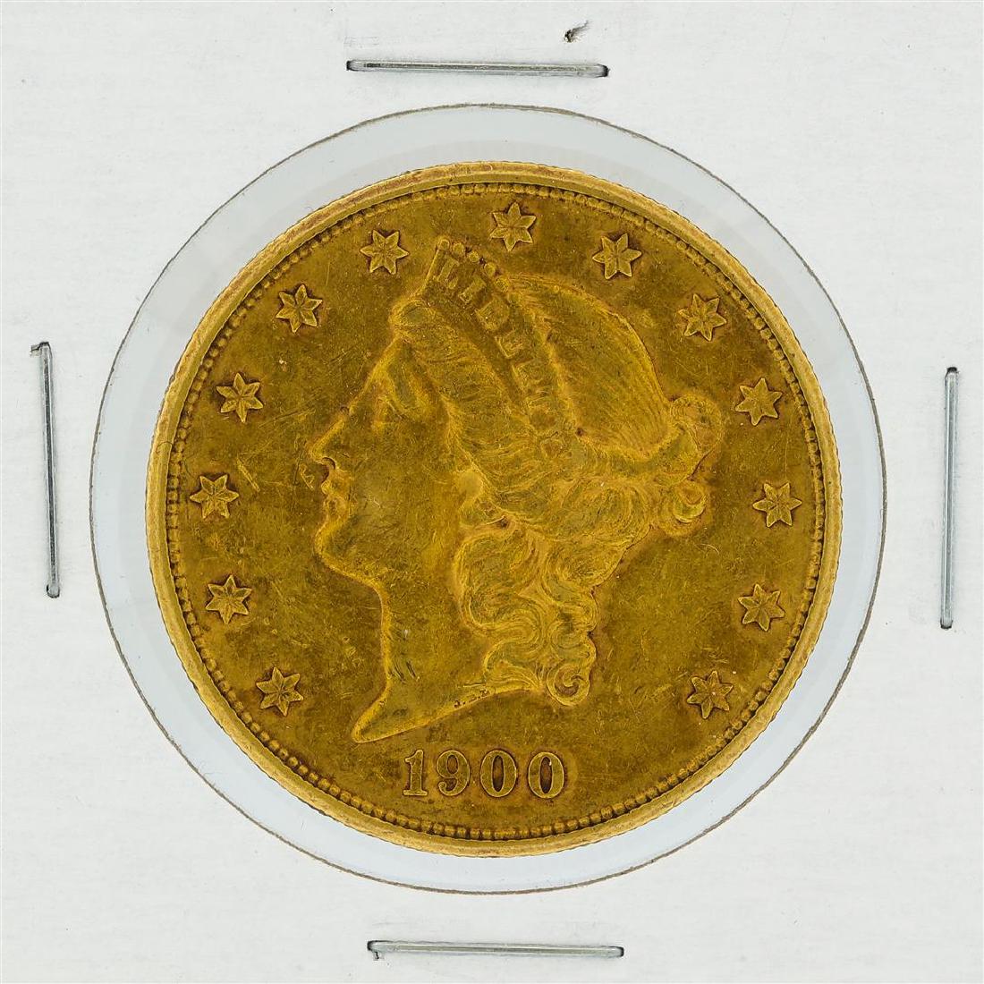 1900-S $20 AU Liberty Head Double Eagle Gold Coin: One 1900-S $20 AU Liberty Head Double Eagle Gold Coin.