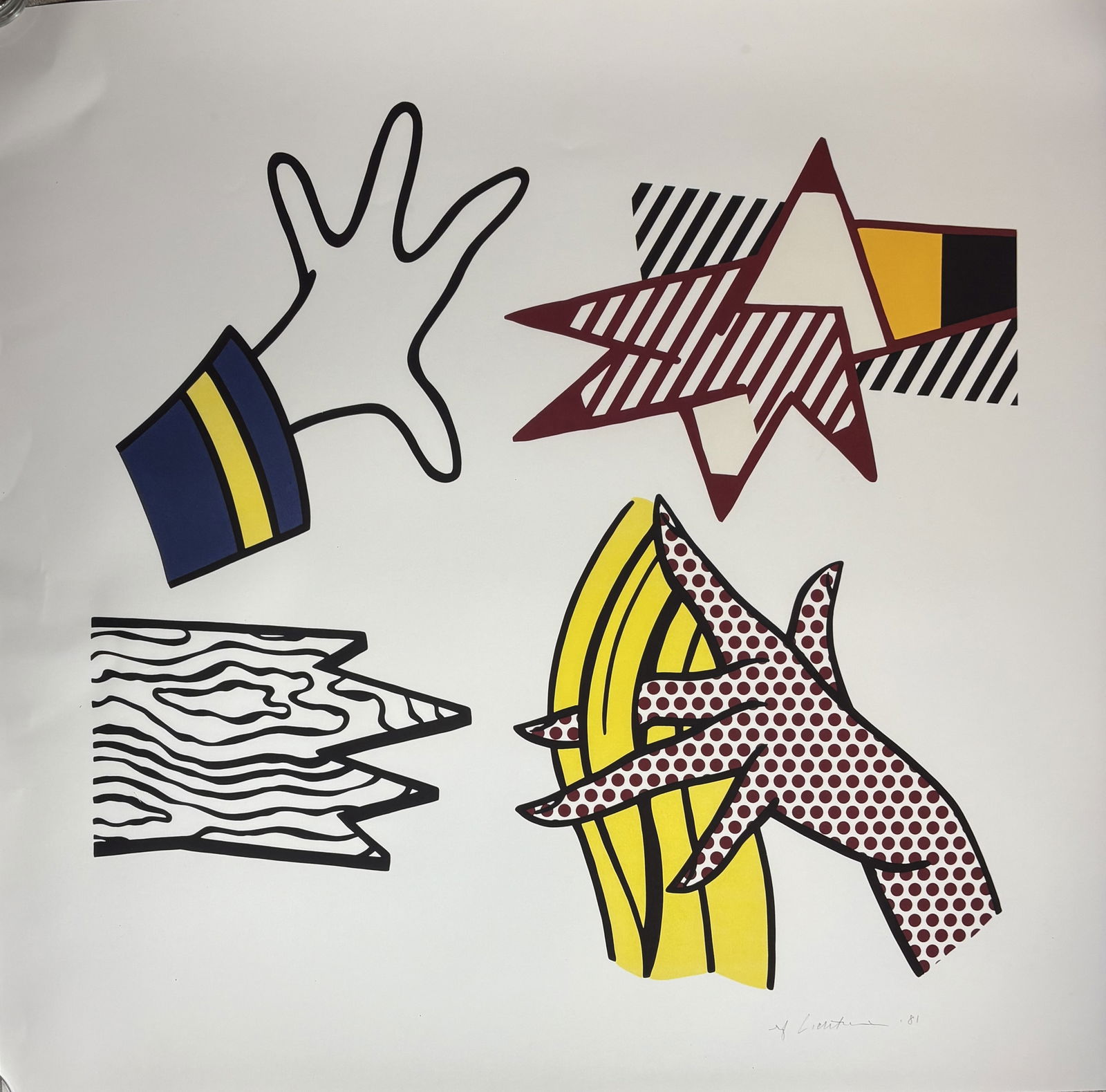 ROY LICHTENSTEIN 'STUDY OF HANDS' LITHO PRINT (1 of 3)
