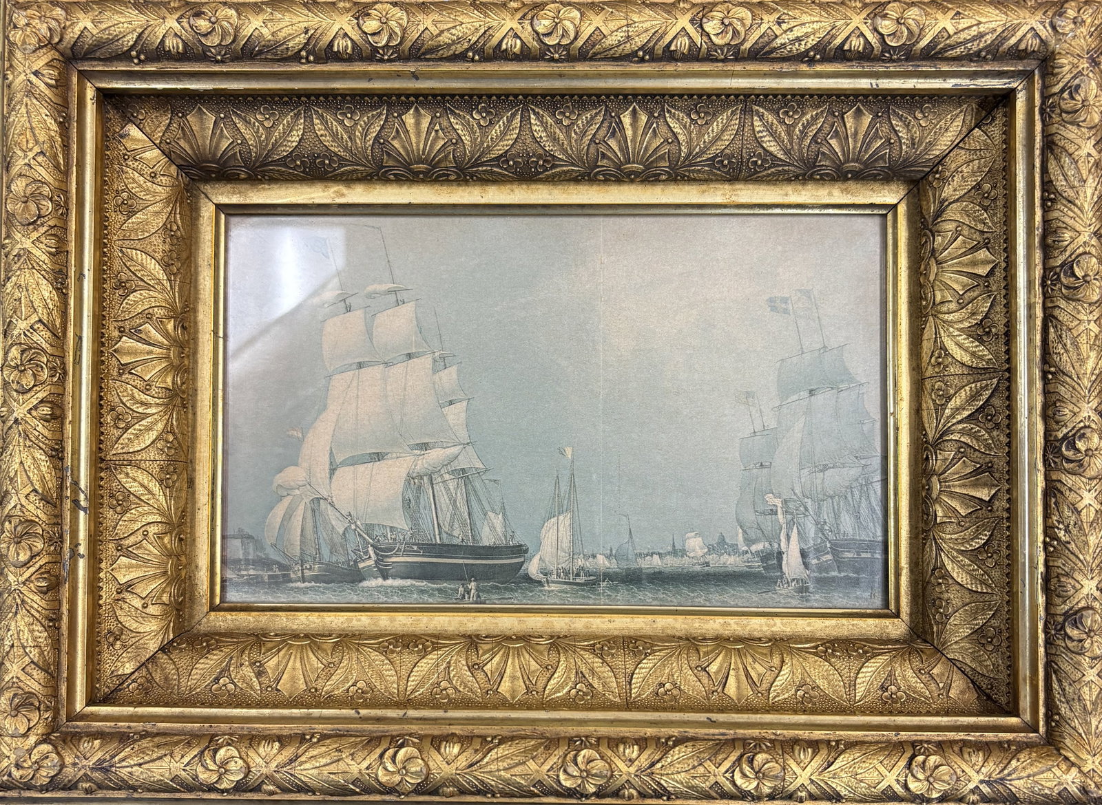 SAIL BOAT DRAWING: Sail Boat Drawing in Blue and White. Frame measures at 11.5x15 inches and viewable measures at 6x10 inches