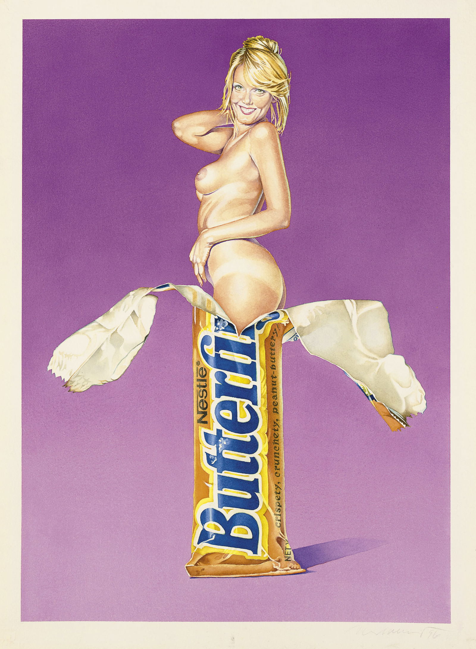 MEL RAMOS BUTTER FINGER PRINT: Mel Ramos Butter Finger Print measuring at 22x30 inches. Plate signed. Printed later.