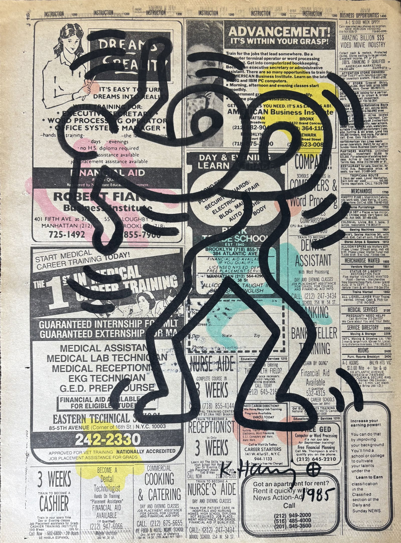 KEITH HARING GRAFFITI DRAWING NEWSPAPER (1 of 2)