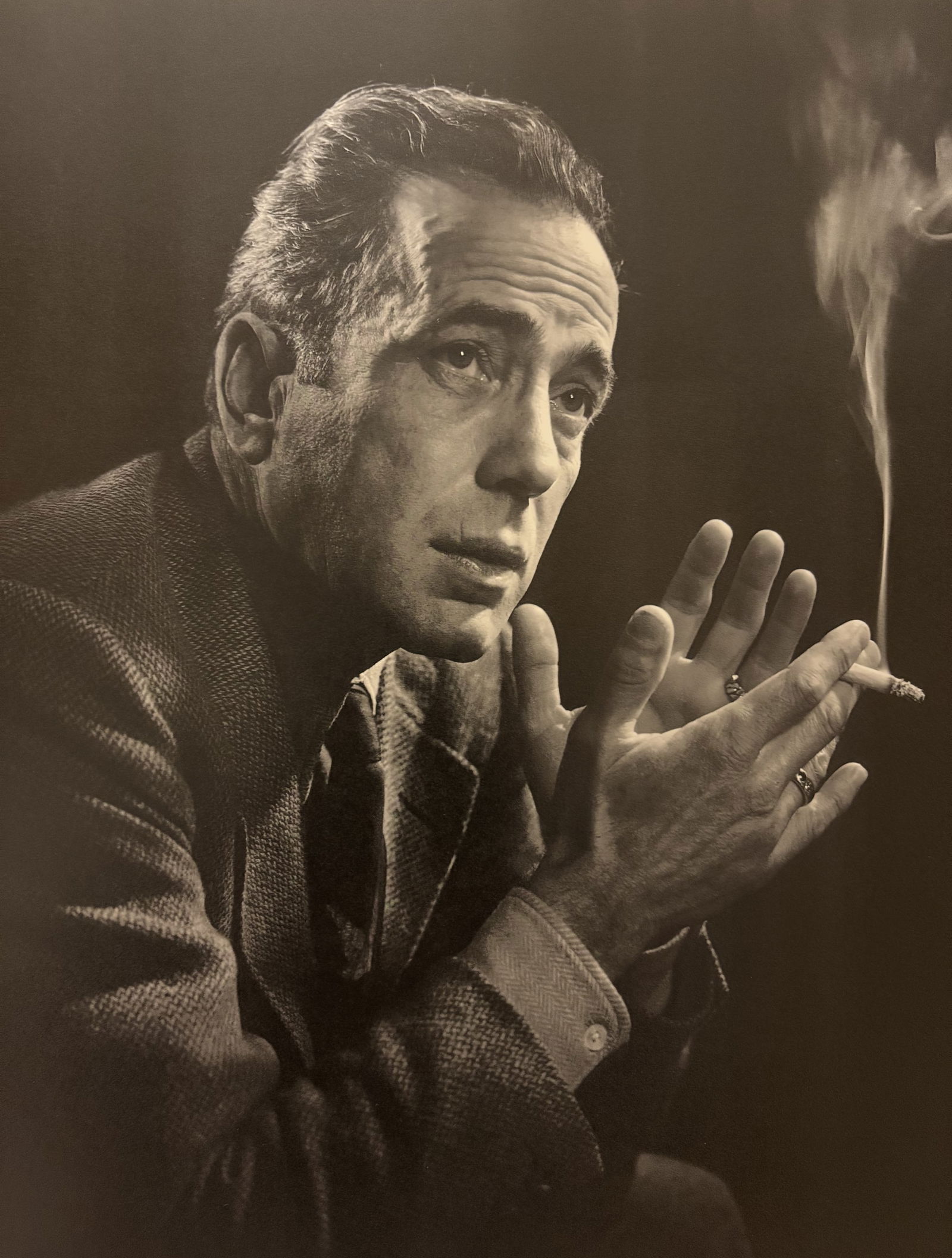 YOUSUF KARSH HUMPHREY BOGART PHOTOGRAVURE: Yousuf Karsh Humphrey Bogart Photogravure mounted to board measuring at 9.5x12.5 inches