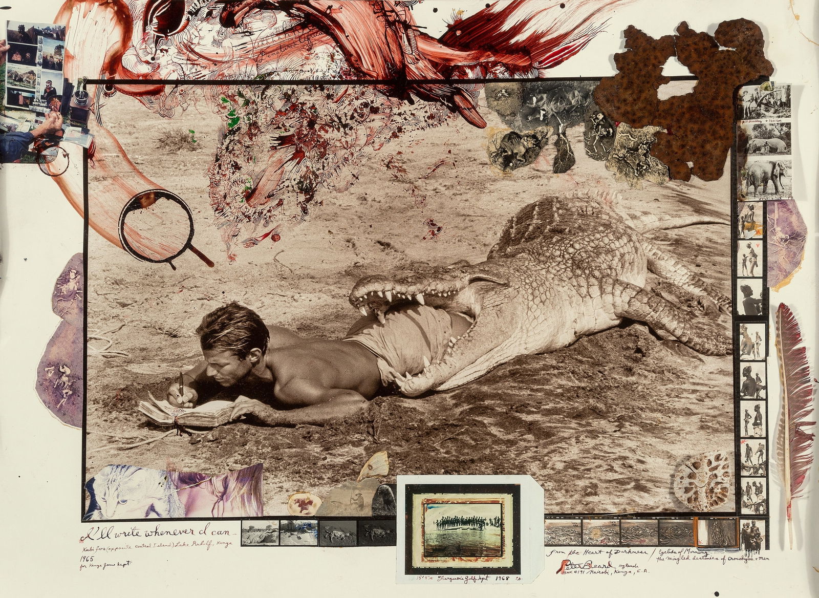 PETER BEARD COLLAGE PRINT: Peter Beard Collage Print measuring at 23x32 inches. Printed later.