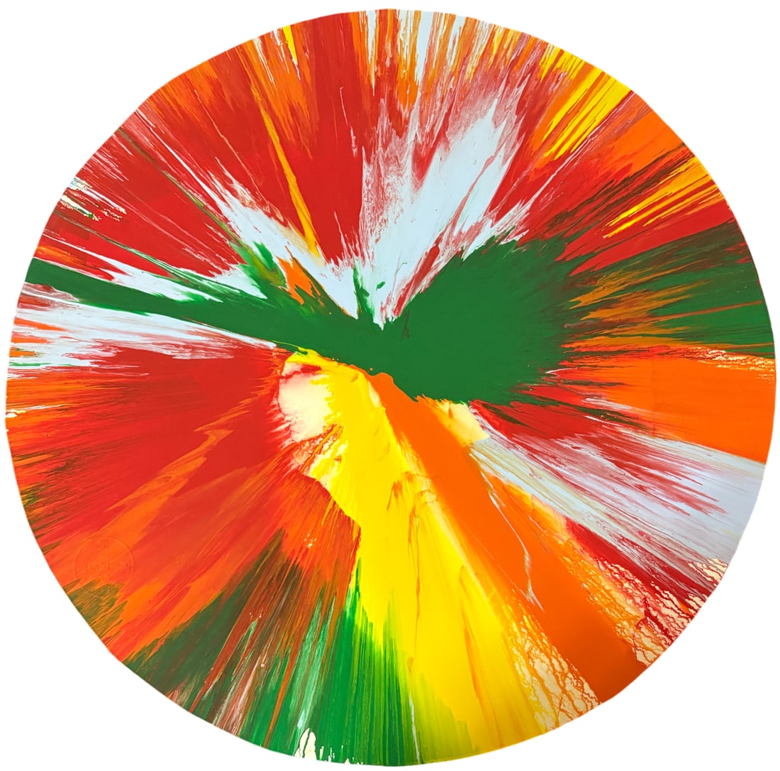 DAMIEN HIRST CIRCLE PAINTING: Damien Hirst Circle Painting measuring at 20.5x20.5 inches. Signed on the rear and blind stamped in the corner.