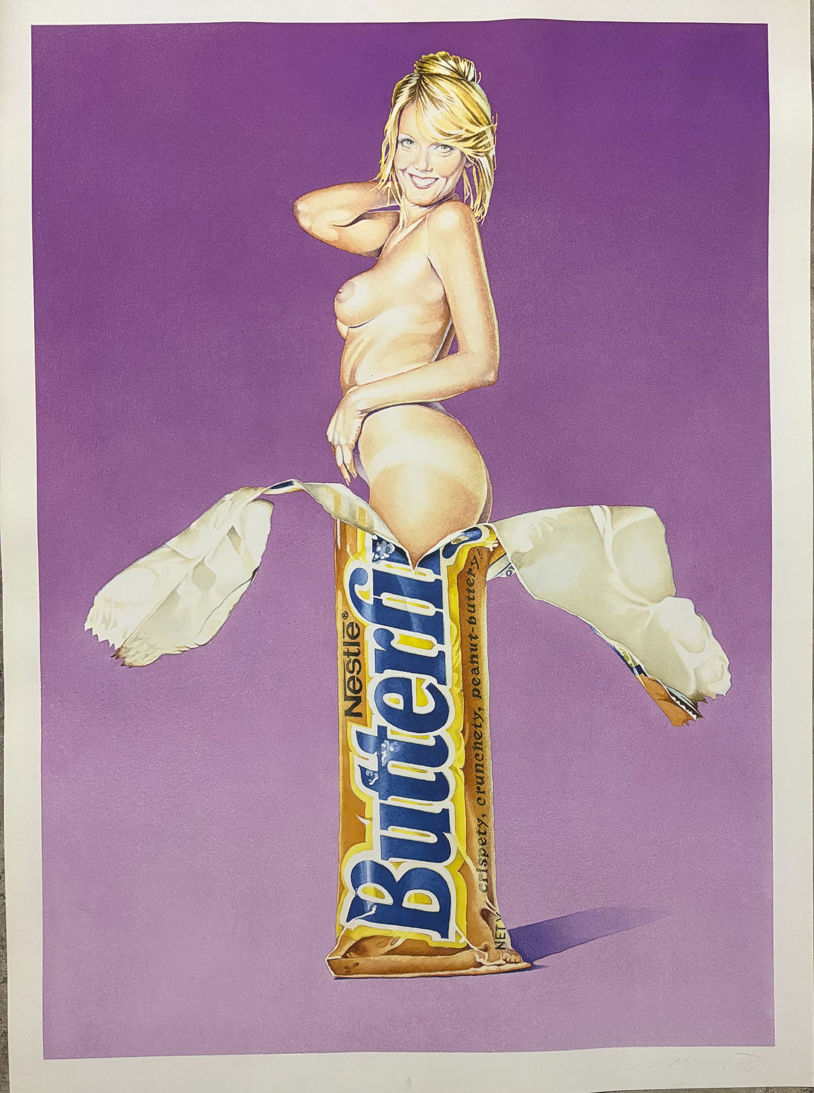 MEL RAMOS BUTTER FINGER PRINT IN COLOR: Mel Ramos Butter Finger Print in Color measuring at 22x30 inches. Plate signed in the lower right corner.