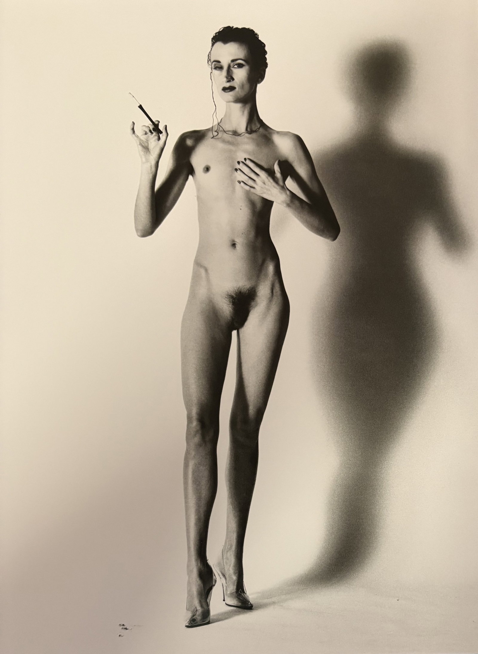 HELMUT NEWTON BIG NUDE DUOTONE PRINT: Helmut newton Big Nude Duotone Print mounted to board measuring at 9.75x12.75 inches.