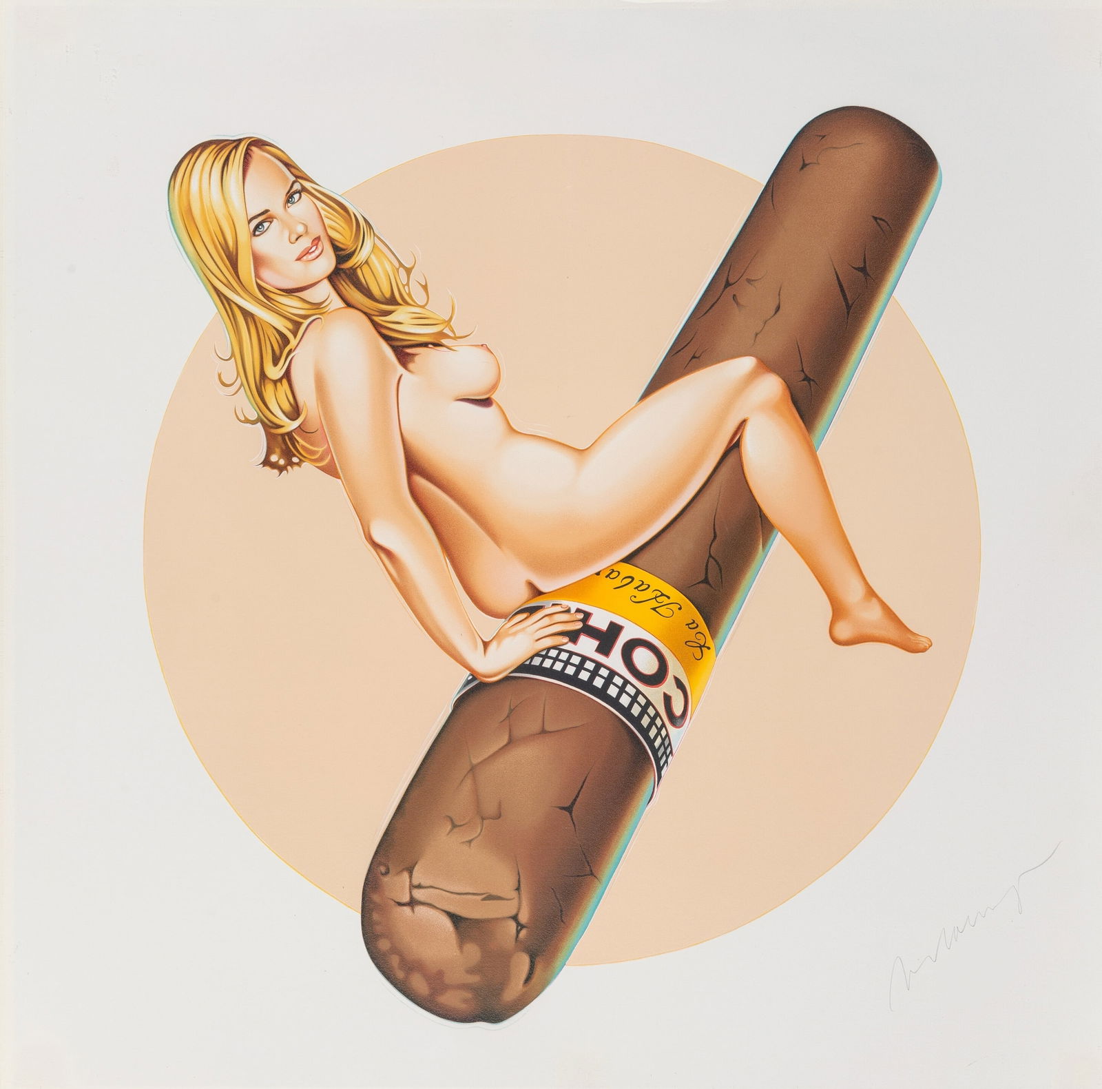 MEL RAMOS HAV A HAVANA PRINT IN COLOR: Mel Ramos Hav a Havana Print in Color measuring at 33.5x33.5 inches. Plate signed in the bottom right corner.