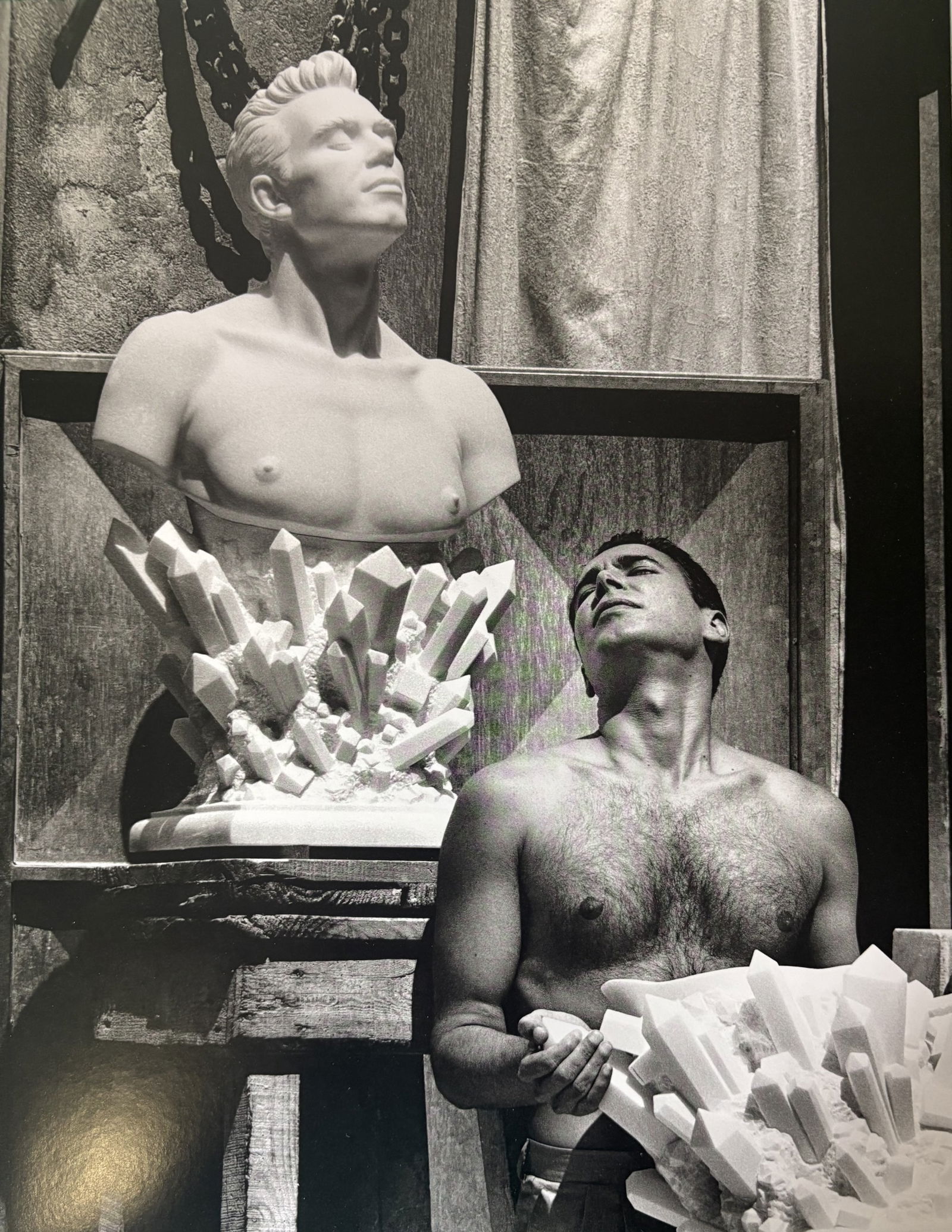 HELMUT NEWTON JEFF KOONS DUOTONE PRINT: Helmut Newton Jeff Koons Duotone Print professionally mounted to conservation board measuring at 9.5x12 inches.