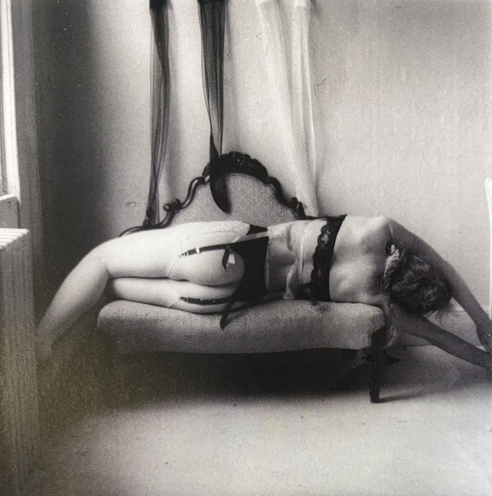 FRANCESCA WOODMAN UNTITLED NUDE PHOTO LITHO: Francesca Woodman Untitled Nude Photo Litho mounted to board measuring at 5.25x5.25 inches.