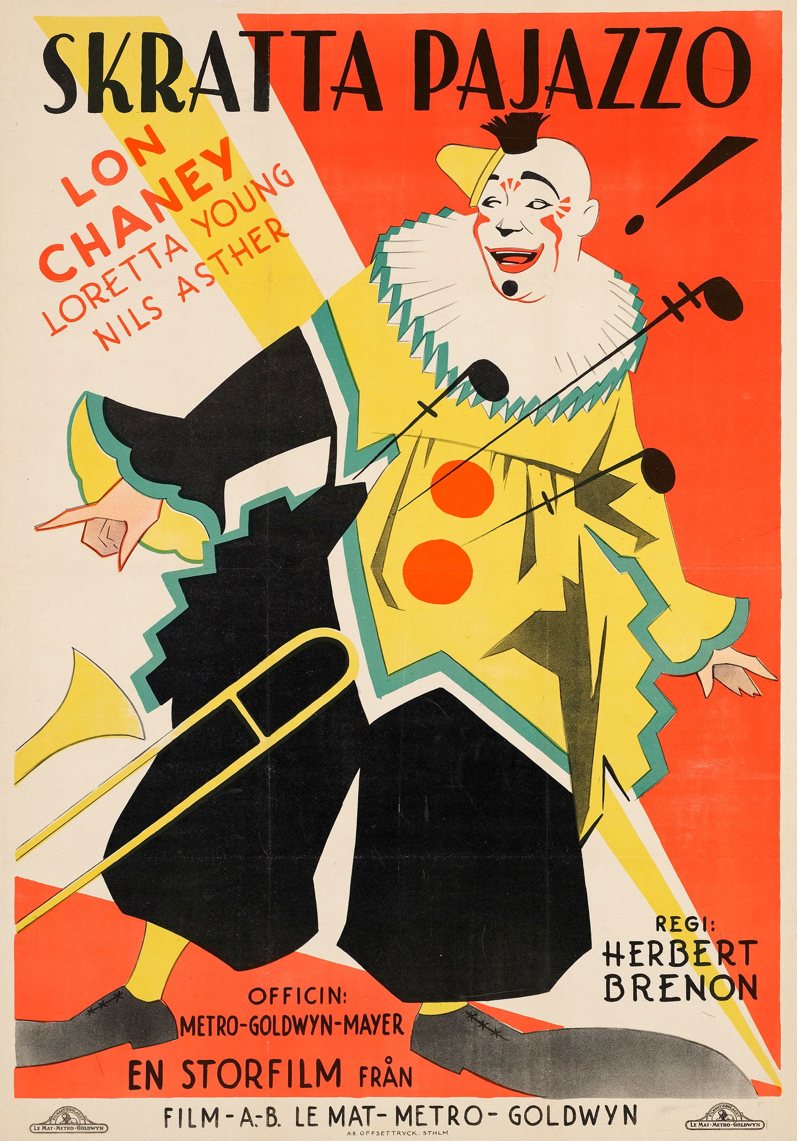 LAUGH CLOWN SWEDISH POSTER PRINT: Laugh Clown Swedish Poster Print mounted to same size linen measuring at 28x39 inches. Unknown Print date.