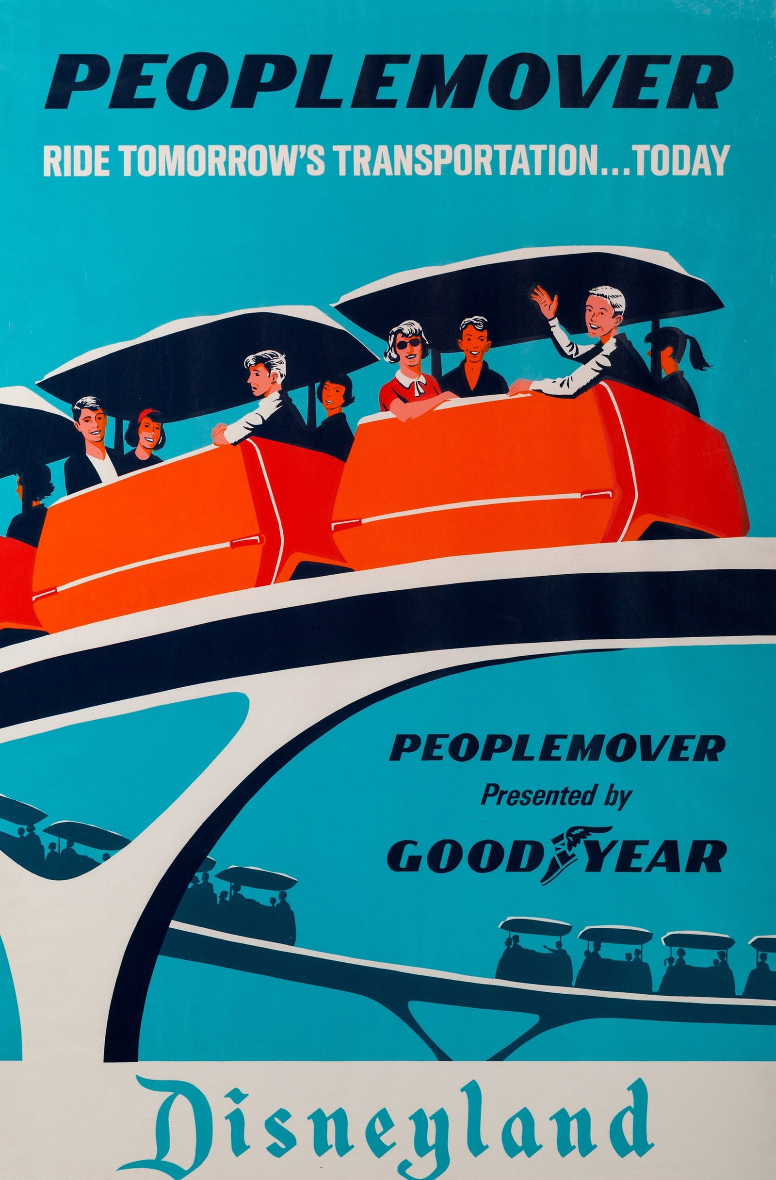 DISNEYLAND PEOPLE MOVER POSTER PRINT: Disneyland People Mover Poster Print mounted to same size linen measuring at 36x54 inches. Unknown Print date.