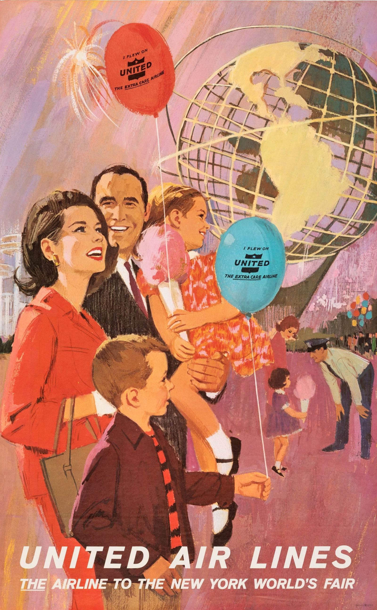 UNITED AIRLINES NEWYORK WORLDS FAIR POSTER: United Airlines New York Worlds Fair Poster Print mounted to same size linen measuring at 25x40 inches. Unknown Print date.