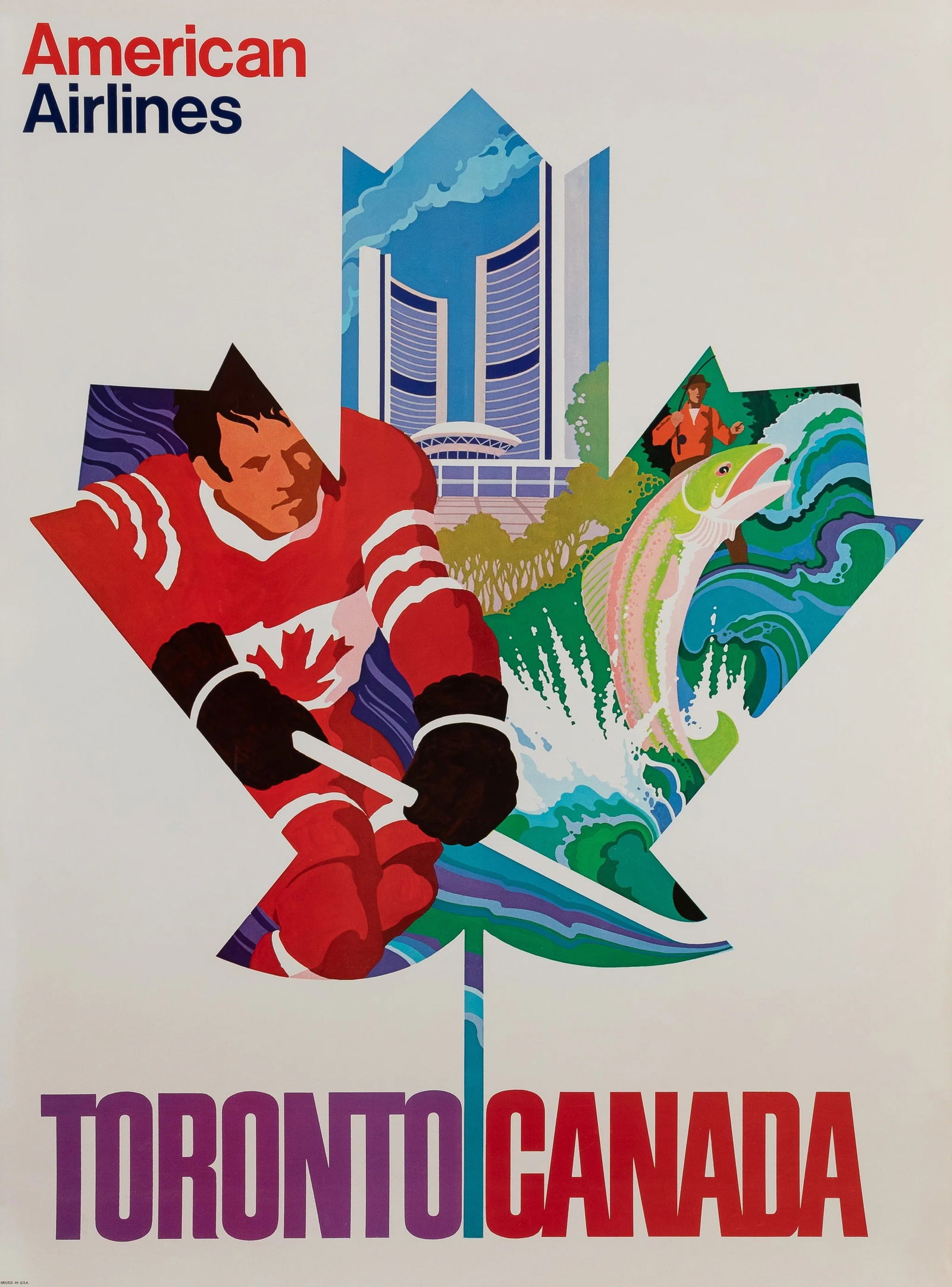 AMERICAN AIRLINES TORONOT CANADA POSTER: American Airlines Toronto Canada Poster Print mounted to same size linen measuring at 32x42 inches. Unknown Print date.