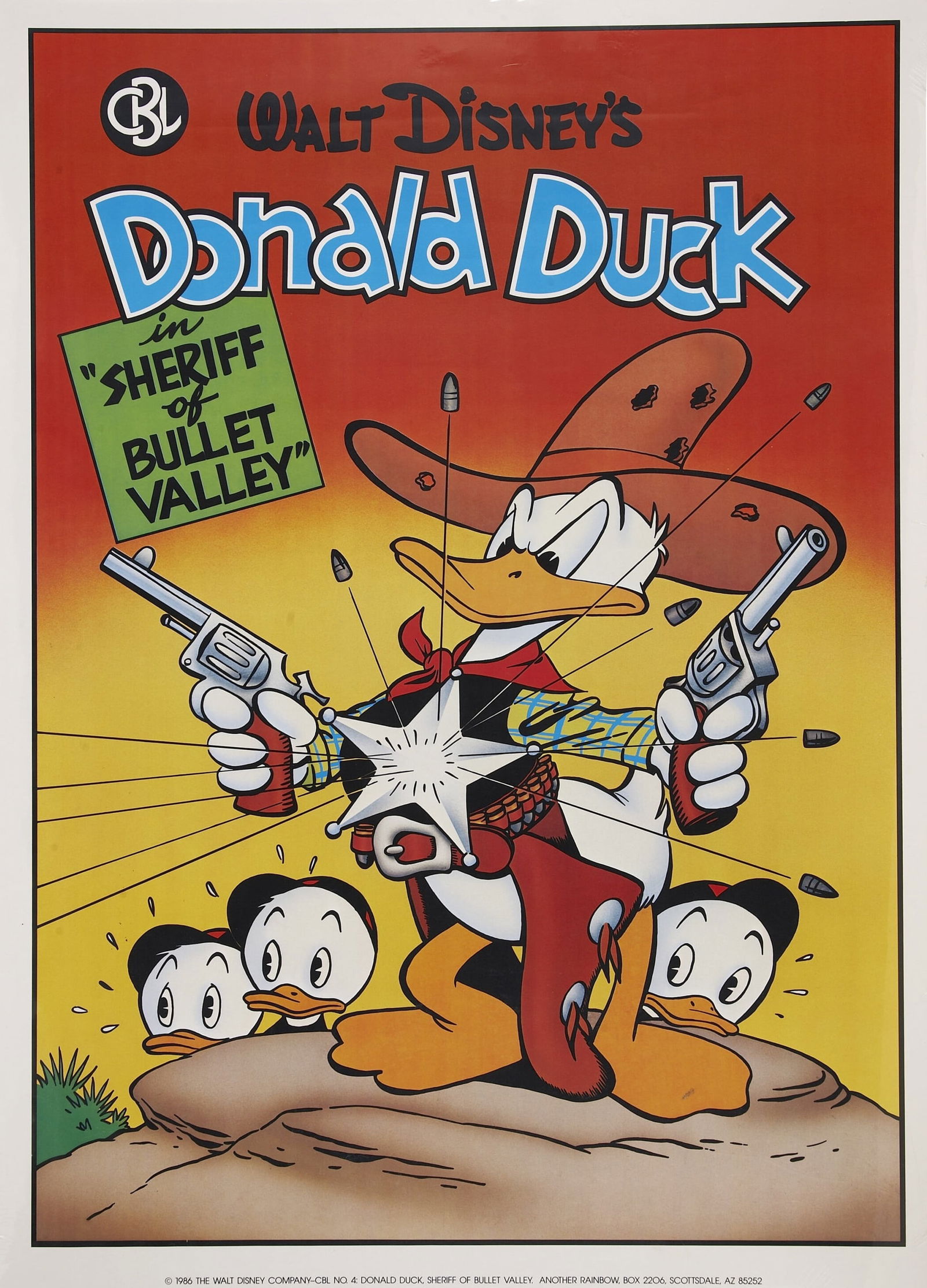 DISNEY DONALD DUCK POSTER PRINT: Disney Donald Duck Poster Print mounted to same size linen measuring at 24x33 inches. Unknown print date.