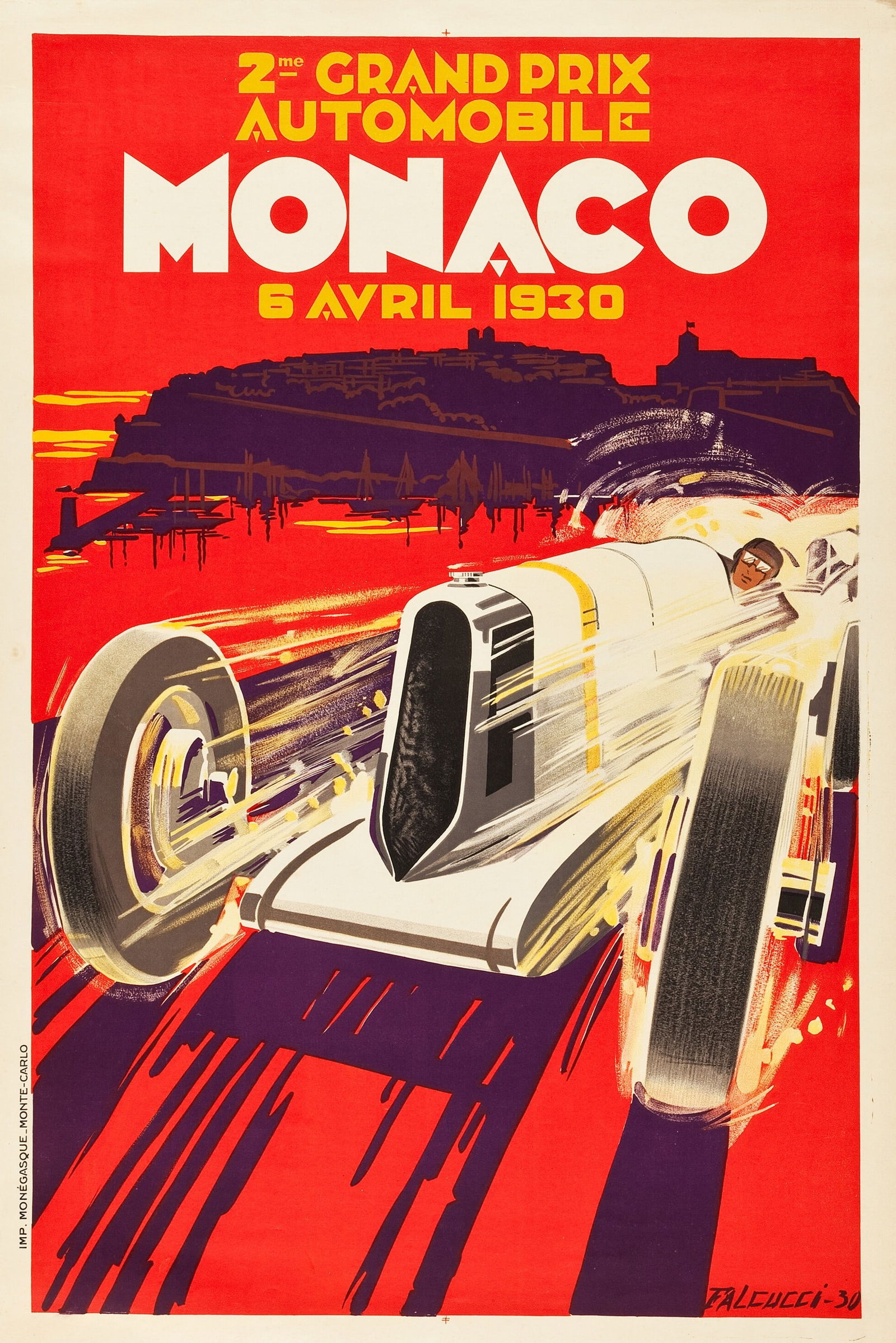GRAND PRIX MONACO POSTER PRINT: Grand Prix Monaco Poster Print mounted to same size linen measuring at 31.5x47.25 inches. Unknown Print date.