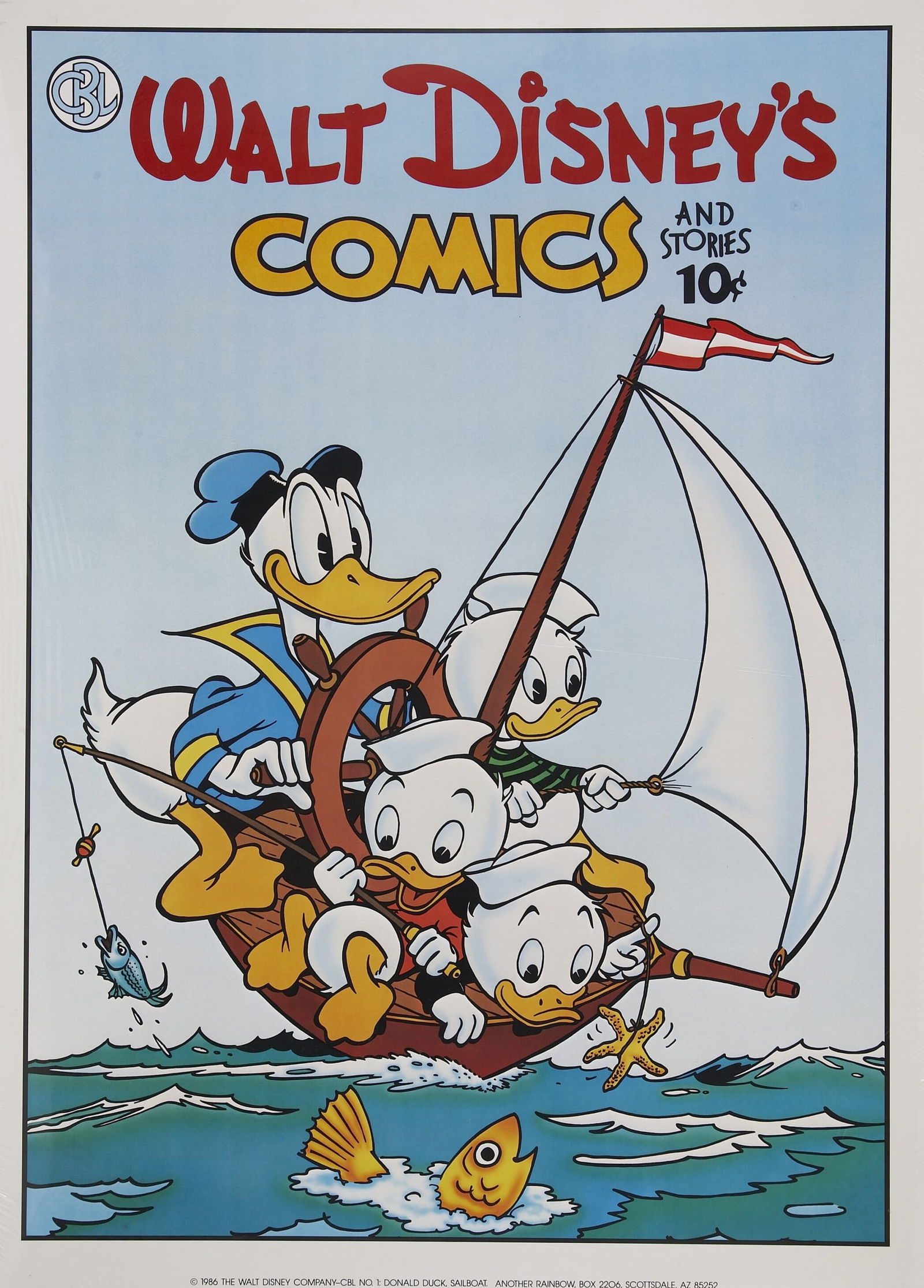 DISNEY DONALD DUCK POSTER PRINT: Disney Donald Duck Poster Print mounted to same size linen measuring at 24x33 inches. Unknown print date.