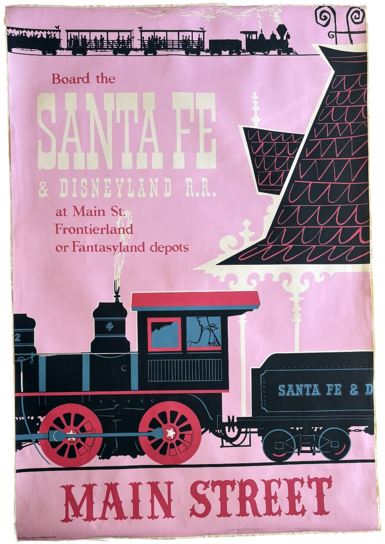 DISNEY SANTA FE POSTER PRINT: Disney Santa Fe Poster print mounted to same size linen measuring at 36x54 inches. Unknown print date.