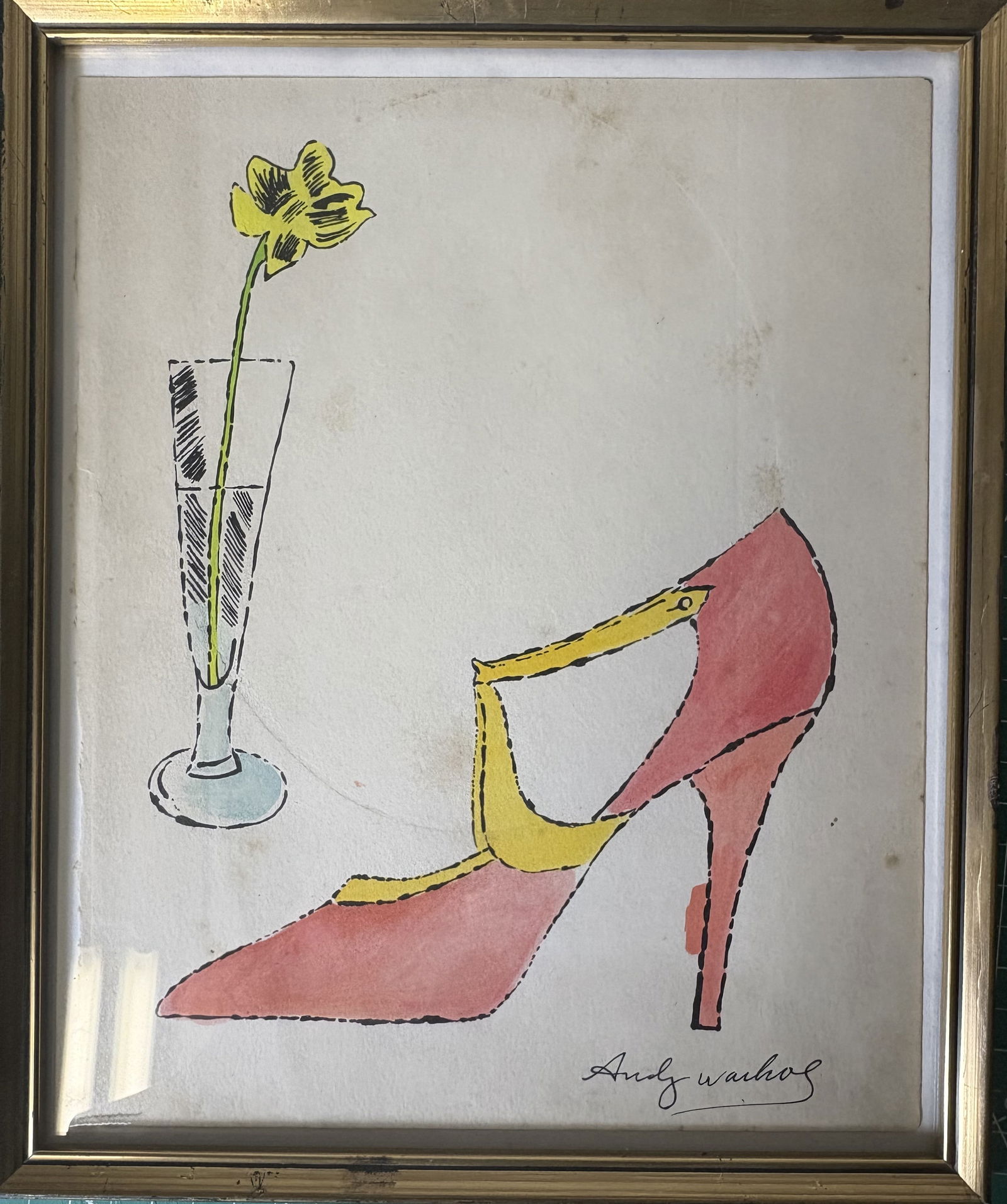 ANDY WARHOL PINK HIGH HEEL DRAWING ON PAPER (1 of 4)