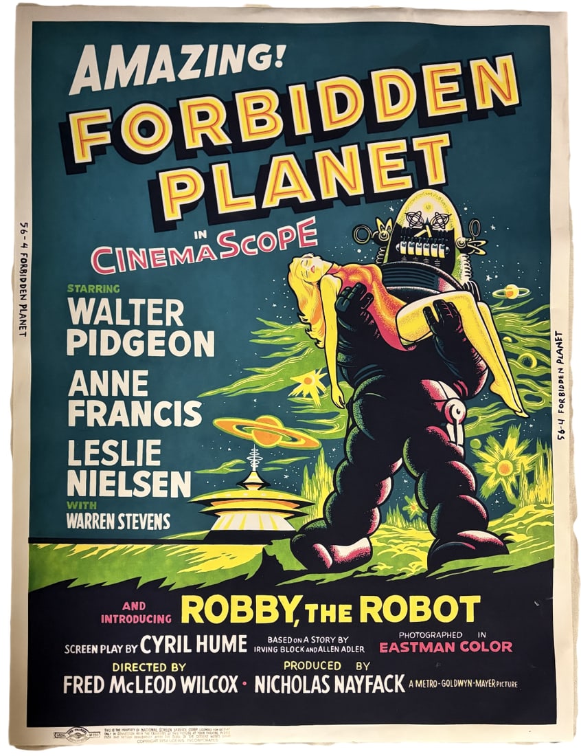 FORBIDDEN PLANET POSTER: Forbidden Planet Poster Print mounted to same size linen measuring at 30x40 inches. Unknown Print date.