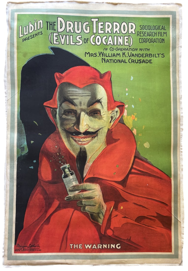 THE DRUG TERROR POSTER: The Drug Terror Poster Print mounted to same size linen measuring at 27.5x41.5 inches. Unknown print date.