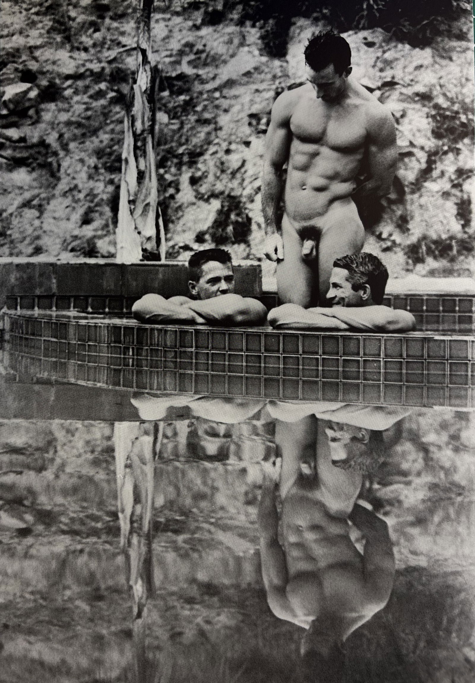 TOM BIANCHI THREE MEN AS A FOUNTAIN LITHO: Tom Bianchi Three Men as a Fountain Litho mounted to same size board measuring at 7.75x11.25 inches