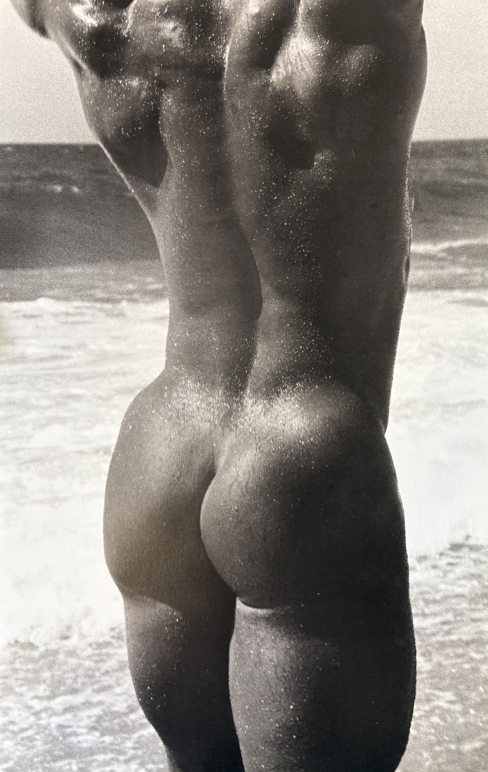 HERB RITTS MALE NUDE PHOTO LITHO: Herb Ritts Male Nude Photo Litho mounted to same size board measuring at 9.75x15 inches