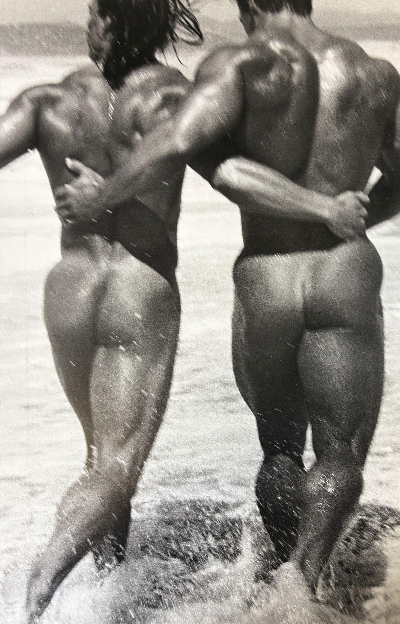 HERB RITTS MALE NUDE RUNNING PHOTO LITHO: Herb RItts male nude running photo litho mounted to same size board measuring at 9.75x15 inches