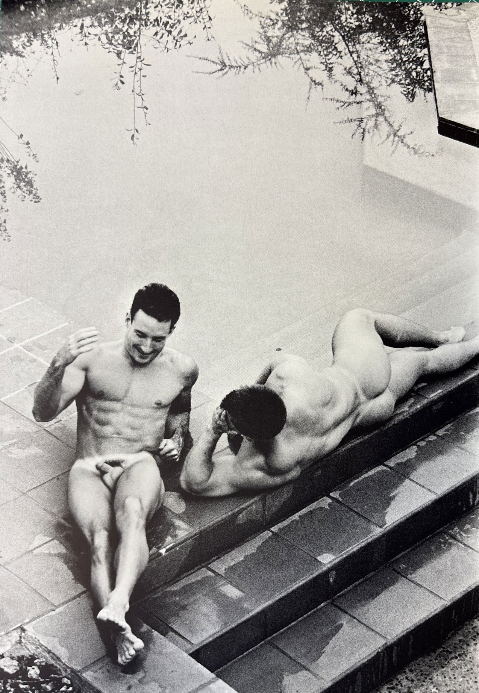 TOM BIANCHI TWO NUDES AT THE POOL LITHO: Tom Bianchi Two Nudes at the pool litho mounted to same size board measuring at 7.75x11.5 inches