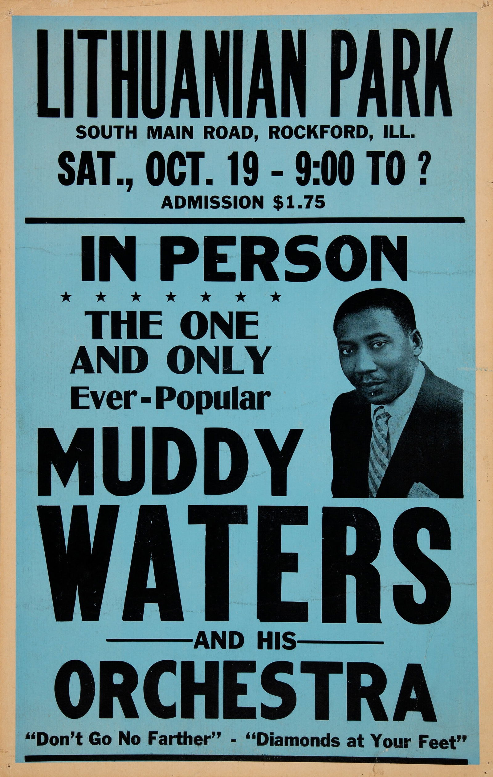 MUDDY WATERS CONCERT POSTER PRINT: Muddy Waters Concert Poster Print mounted to board measuring at 14x22 inches. Unknown Print date.
