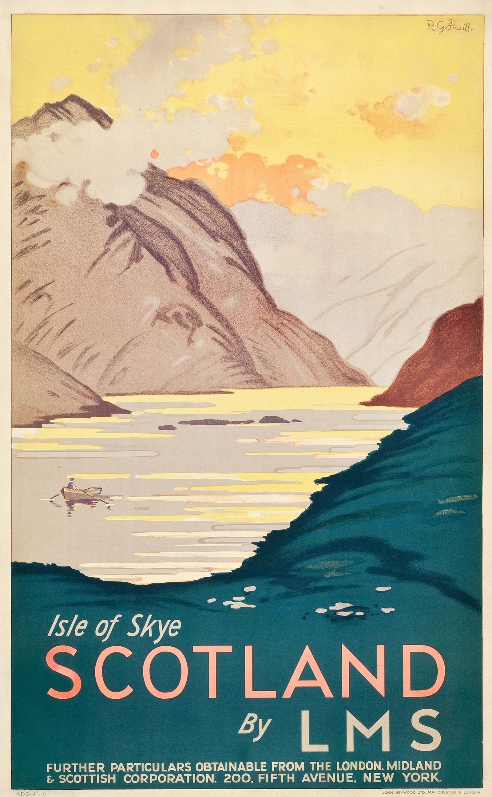 SCOTLAND TRAVEL POSTER PRINT: Scotland Travel Poster Print mounted to same size linen measuring at 25x40 inches. Unknown Print date.